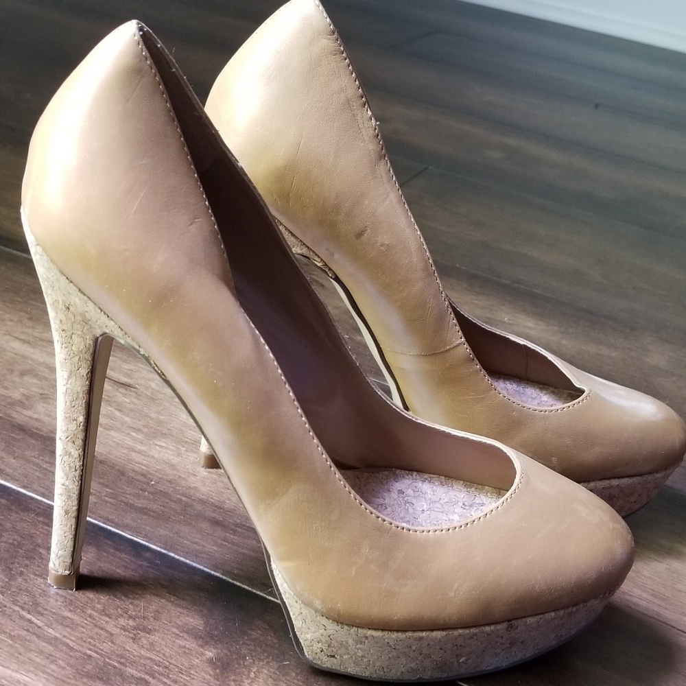 Aldo Leather and Cork Tan Platform Heels